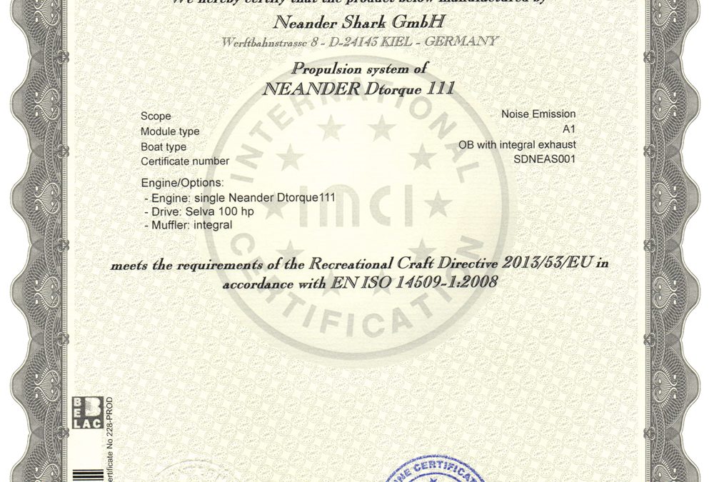 Exhaust and noise emissions of the Dtorque 111 comply with the statutory regulations of the Recreational Craft Directive 2013/53/EU
